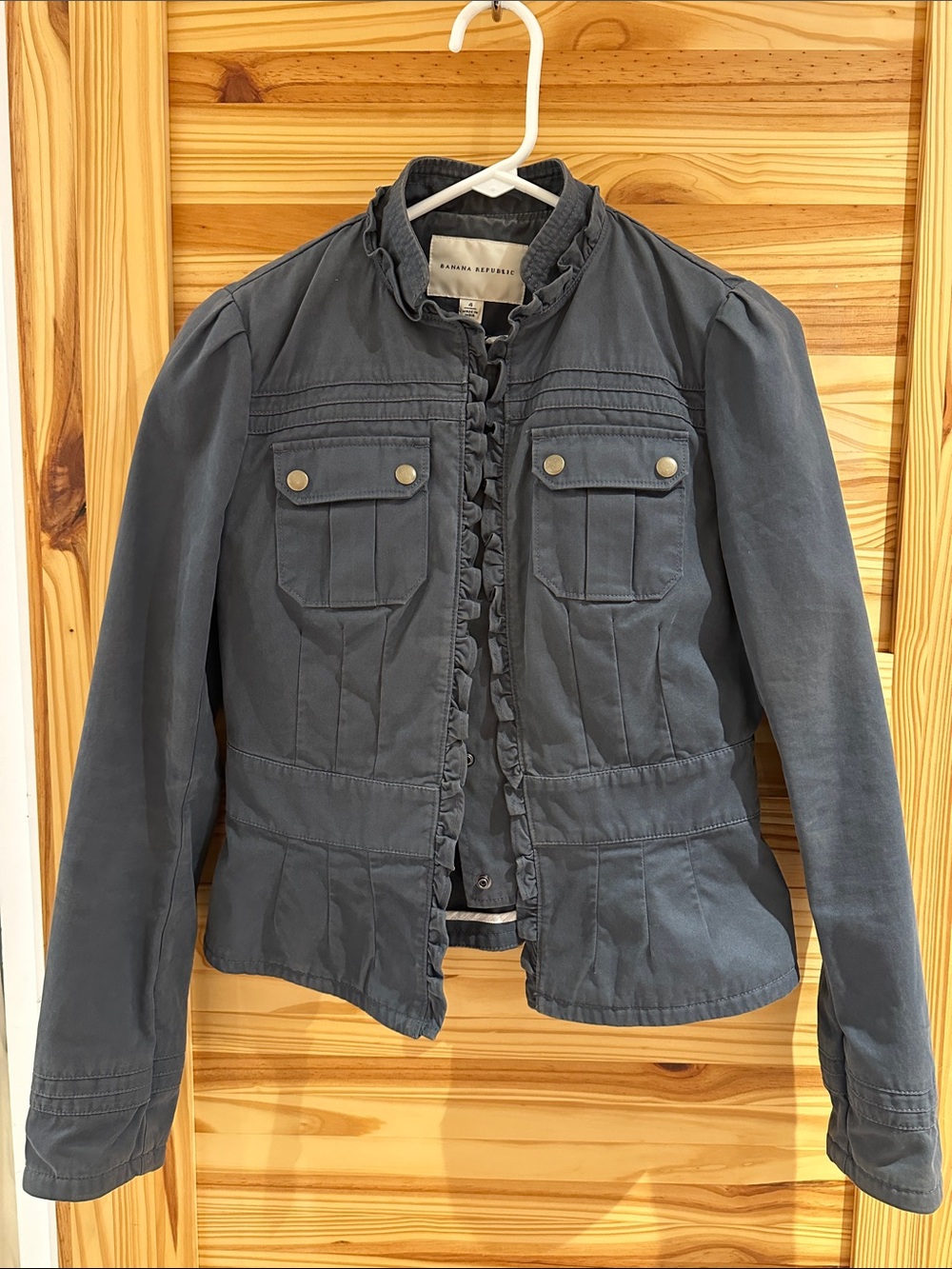 Banana Republic Charcoal Utility Jacket with Ruffle Trim